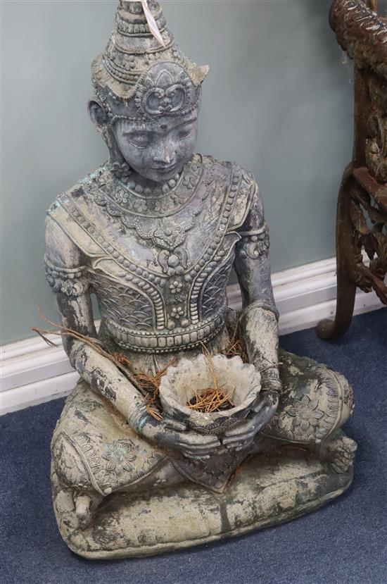 A pair of re-constituted stone Buddha garden ornaments H.80cm